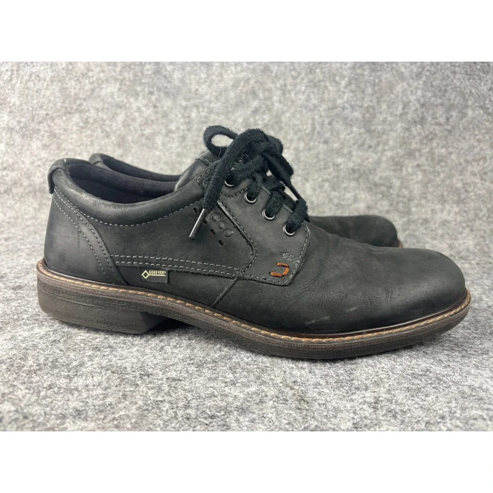 ECCO Gore-Tex Oxford Shoes Mens 43 Black Leather Waterproof Lace Up Comfort S1
